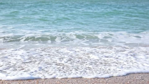 Soft blue sea and ocean wave on clean sandy beach. Summer vacation concept Stock Footage 265869831