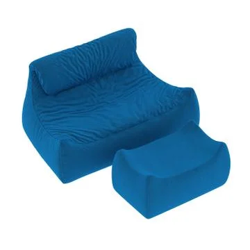 A soft blue sofa and pouf of fabric an isolated background top view. 3d Stock Illustration