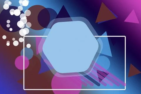 A soft blue speech bubble mark floats inside a thin neon frame amid deep bl.. Stock Illustration