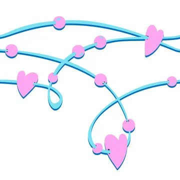 Soft blue string with pink hearts beads on white background valentine day vec Illustrazione stock