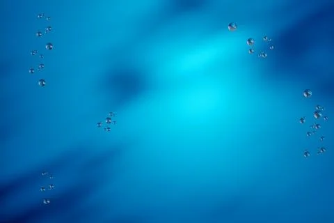 Soft blue tones background. Sunbeams on water surface, bubbles. peaceful un.. Illustrazione stock