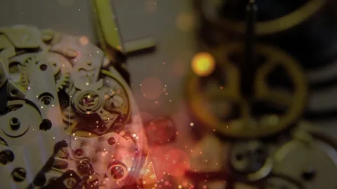 Soft blur starting lens pulling left, watch movement revealing gears, sparks Stock Footage 334693873