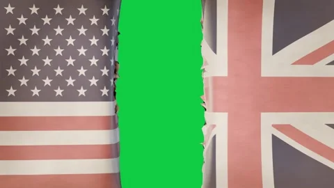 Soft blur starting vertical tear US flag peeling UK Union Jack revealing Stock Footage 339198028
