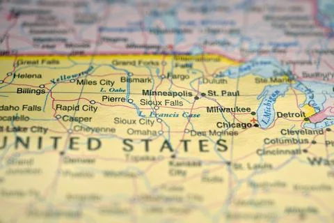 Soft Blur World Map Featuring Sioux Falls  Defocused Travel Photography Stock Photos