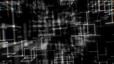 Soft Blurred White Wireframe Grid in Abstract Digital Space. Looped 3D rendering Stock Footage 325495610