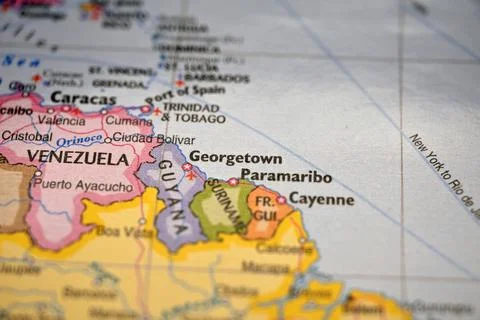 Soft Blurred World Map Spotlight on Georgetown with Defocused Background Stock Photos