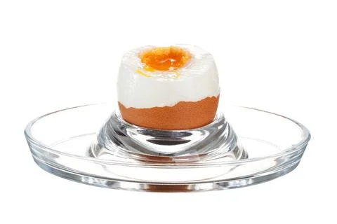 Soft-boiled chicken egg isolated on white background. Stock Photos
