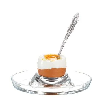 Soft-boiled chicken egg isolated on white background. Stock Photos