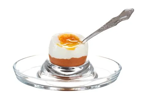 Soft-boiled chicken egg isolated on white background. Stock Photos