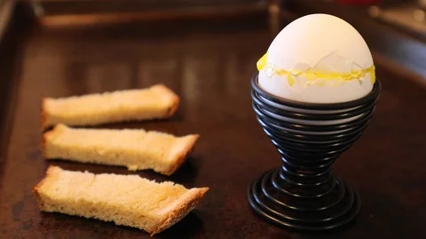 Soft Boiled Egg Removing Top Traditional British Breakfast Stock Footage 124878691