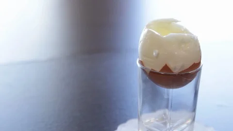 Soft-boiled egg. soft egg. lightly boiled egg. the camera moves around this to Stock Footage 114695407
