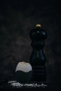 Soft-boiled egg on a stand on a dark background Stock-Fotos