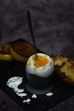 Soft-boiled egg on a stand Foto stock