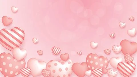 Soft bokeh on blurred pink background with many heart balloons various desi.. Stock Illustration