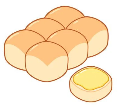 Soft bread rolls cartoon drawing Stock Illustration