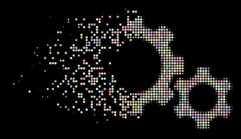 Soft Broken Pixel Halftone Gears Icon Illustrazione stock