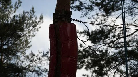 Soft Bumper Attached to Tree in Adventure Park Stock Photos