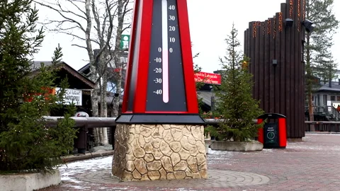 Soft Camera tilt Movement Santa Village Temperature Thermometer Shows 0 Degrees. Stock Footage 145841440