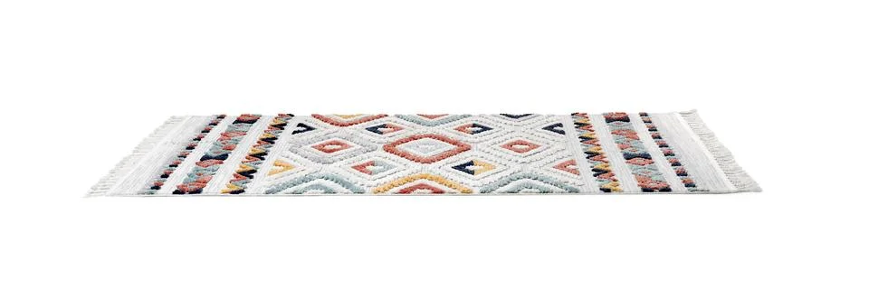Soft carpet with beautiful geometric pattern isolated on white Stock Photos