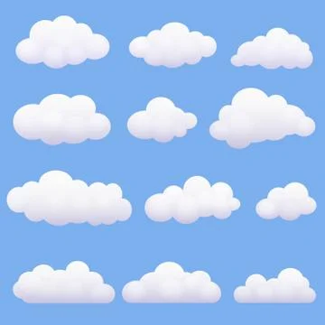 Soft cartoon clouds set on the blue background. イラスト素材