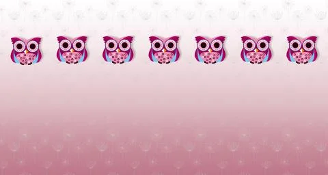 Soft cassis gradient blur wallpaper and cartoon owlet Stock Illustration
