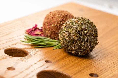 Soft cheese balls labne with spices, close up Stock Photos