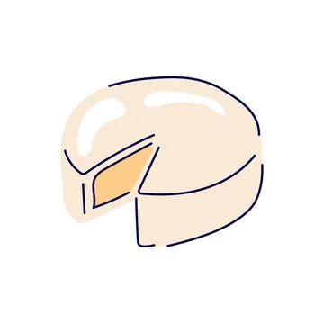 Soft cheese Brie with gray rind of mold in cartoon style. Farm market product Stock Illustration