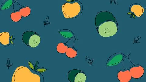 Soft cherry and kiwi fruit background Stock Illustration