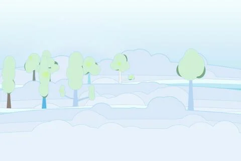 Soft cloud forest dreamscape with curved rainbow road, layered bottom clouds, an 스톡 일러스트