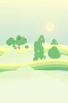 Soft cloud forest dreamscape with halo sun sky, classic, and curved rainbow road Stock-Illustration
