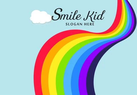 Soft clouds with text, and rainbow ribbon for Template banner design for ki.. Stock Illustration