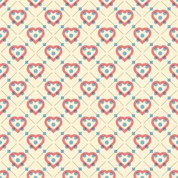 Soft color abstract pattern with hearts circles squares hexagons and lines Stock Illustration