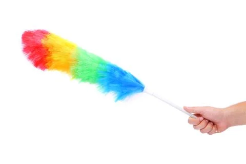 Soft colorful duster with plastic handle Stock Photos