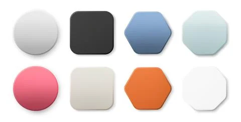Soft colors 3d buttons pack isolated on white background with shadows. Round, Stock Illustration