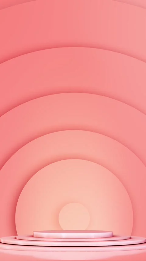 Soft coral display stage circular pedestal, curved arch wall, modern pastel stud Stock Footage 340470819