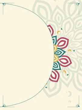 A soft cream decorative layout features a pale floral mandala, teal, pink, .. 스톡 일러스트