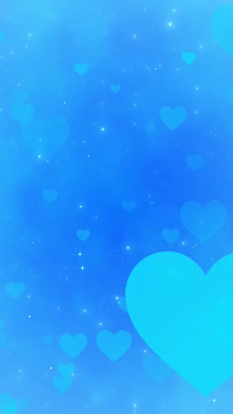 Soft cyan hearts romantic blue gradient space, twinkling star dots, and dreamy g Stock Footage 340455855