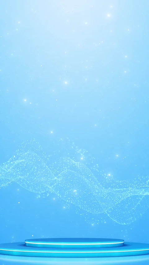 Soft cyan stage white wave, sparkling dots, pastel blue space, clean circular pl Stock Footage 340455907