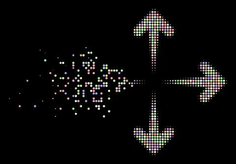 Soft Damaged Dotted Halftone Expand Arrows Icon Stock Illustration