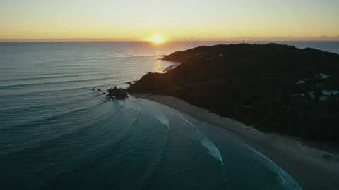 Soft Dawn Light Over Byron Bay Headland Stock Footage 327844874