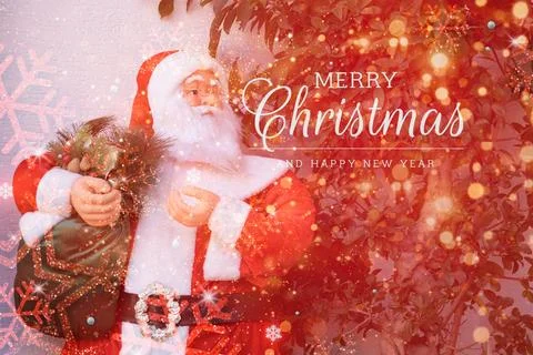 Soft defocused holidays light background with Santa. Christmas decoration on  Stock Photos