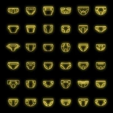Soft diaper icons set vector neon Stock Illustration