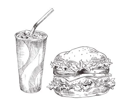 Soft Drink and Burger Fast Food Vector Poster Stock Illustration