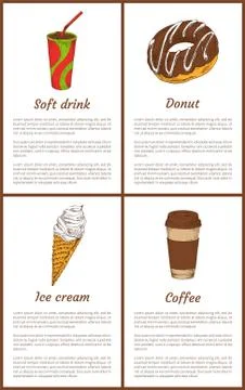 Soft Drink and Donut Posters Set Vector Illustration Stock Illustration