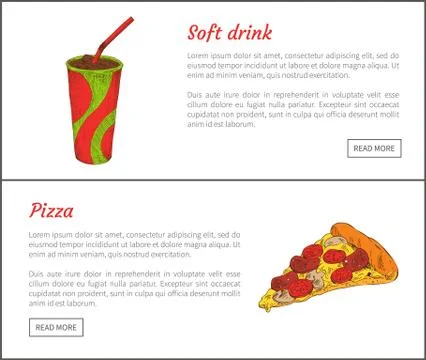 Soft Drink and Pizza Slice Vector Illustration Stock Illustration