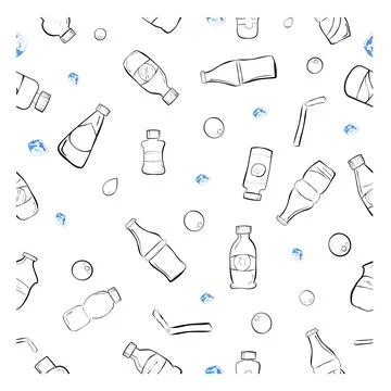 Soft drink bottle, simple seamless hand draw doodle sketch background Stock Illustration