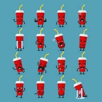 Soft drink character emoji set Stock Illustration