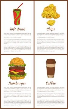 Soft Drink Chips Posters Set Vector Illustration Stock Illustration