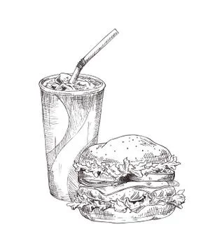 Soft Drink in Cup Hamburger Vector Illustration Stock Illustration