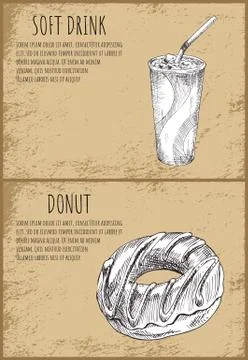 Soft Drink Donut Set Posters Vector Illustration Stock Illustration
